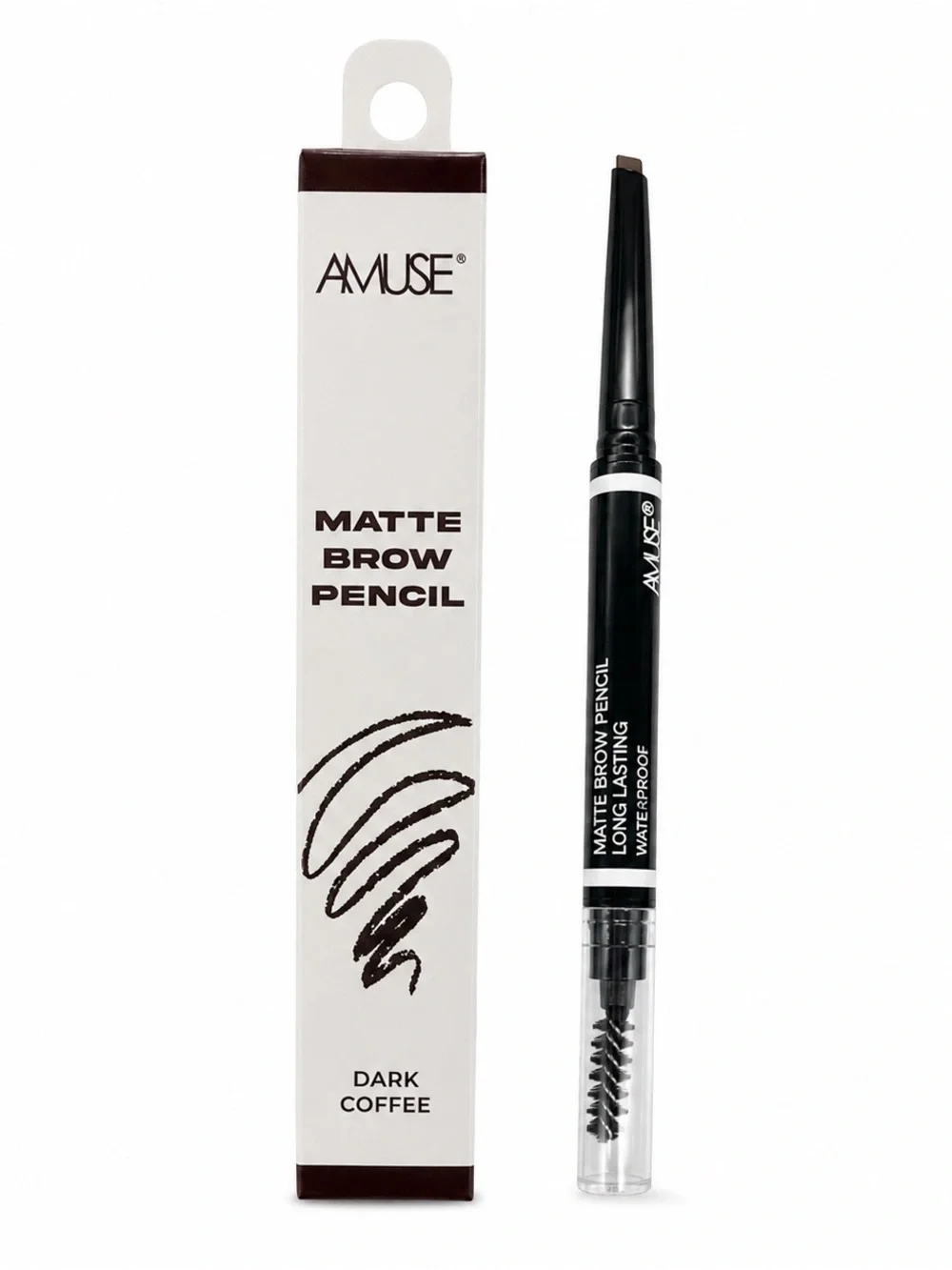 New AMUSE Dark Brown Matte Twist-Up Spoolie Brush Long-lasting Brow Pencil